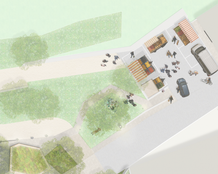 Szenatio Markt Dorfplatz Dorfstetten Grünes Überdachtes Zentrum 