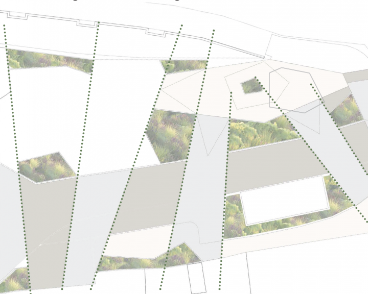 Konzept Skizze Oberflächen Dorfplatz Dorfstetten Grünes Überdachtes Zentrum 