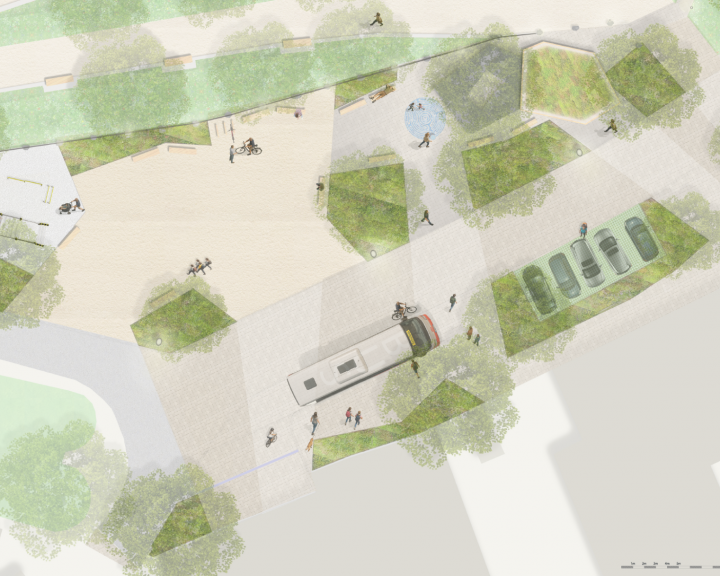 Szenario Schultag Dorfplatz Dorfstetten Grünes Überdachtes Zentrum 