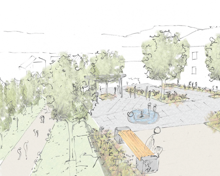 Skizze Dorfplatz Dorfstetten Grünes Überdachtes Zentrum 