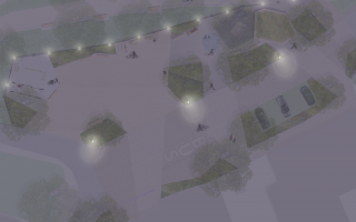 Szenario Nacht Dorfplatz Dorfstetten Grünes Überdachtes Zentrum 