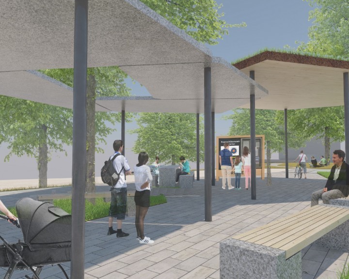 Visualisierung Dorfplatz Überdachtes Zentrum