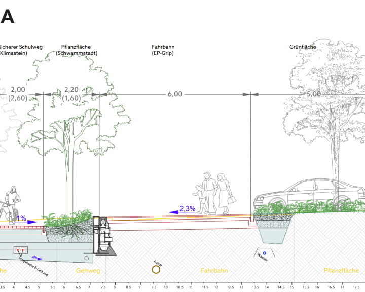 Profil Straßenraum Schwammstadt Beete Euratsfeld
