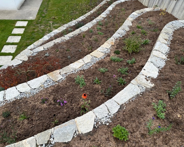 Garten S Steinmauer Natursteinmauer Terrassierung Staudenbeet