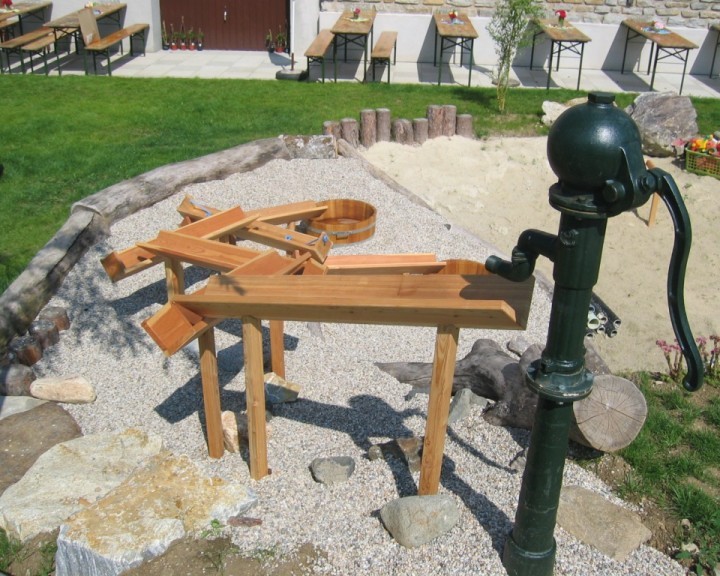 Wasserlauf Schlägelpumpe Wasserspiel Kindergarten Sandspiel Matschtisch